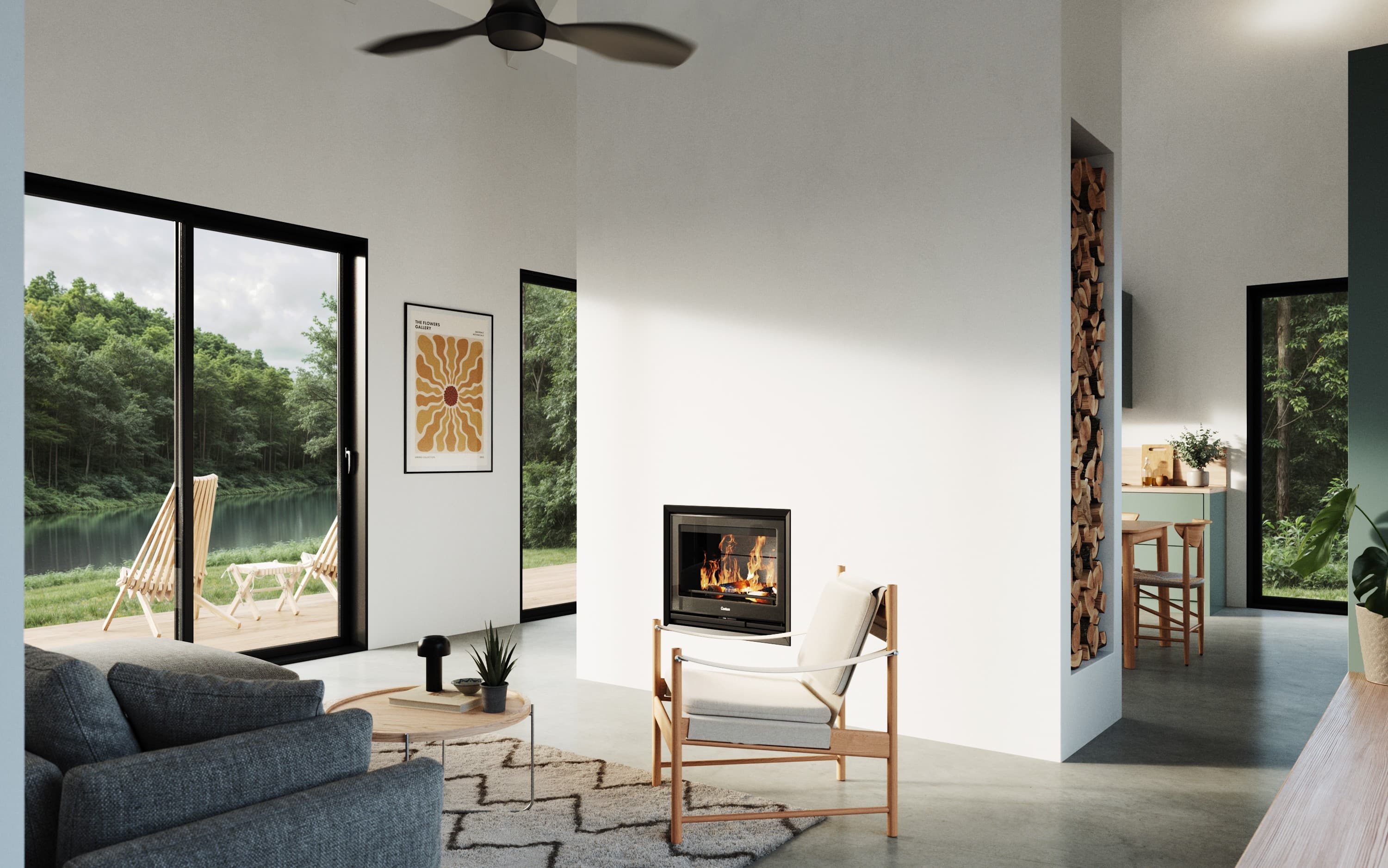 Cabin interior 3D rendering