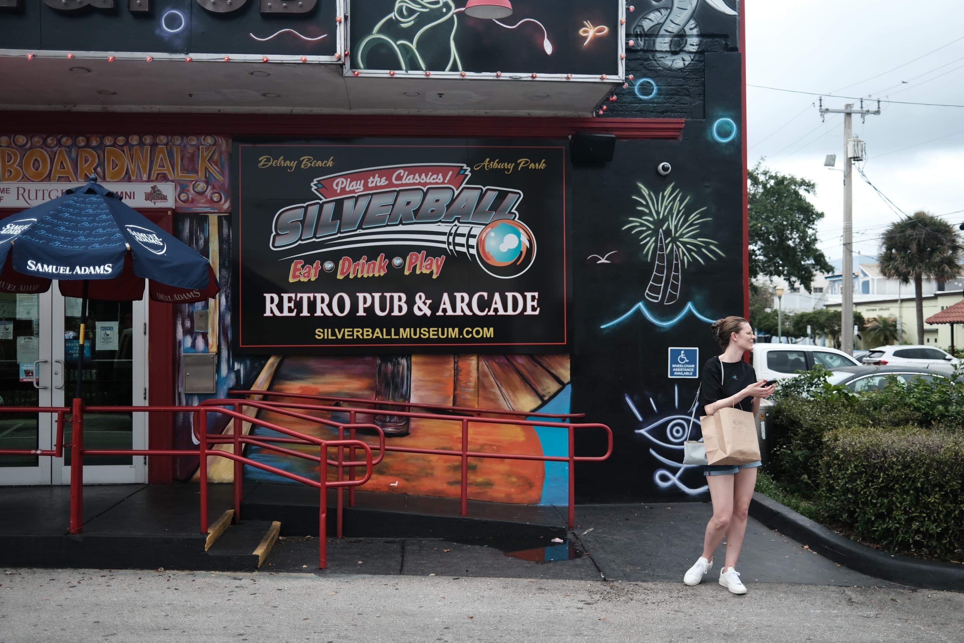 Amanda outside the Silverball Retro Pub and Arcade in Delray Beach